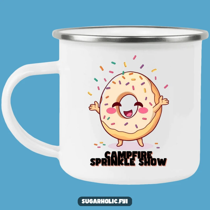 Funny Donut Sprinkle Juggling Camping Mug - Witty Enamel Mug for Outdoor Fun