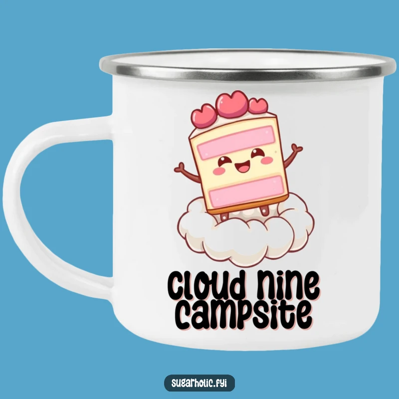 Funny Happy Cake Cloud Camping Mug: Sweet Adventure Companion