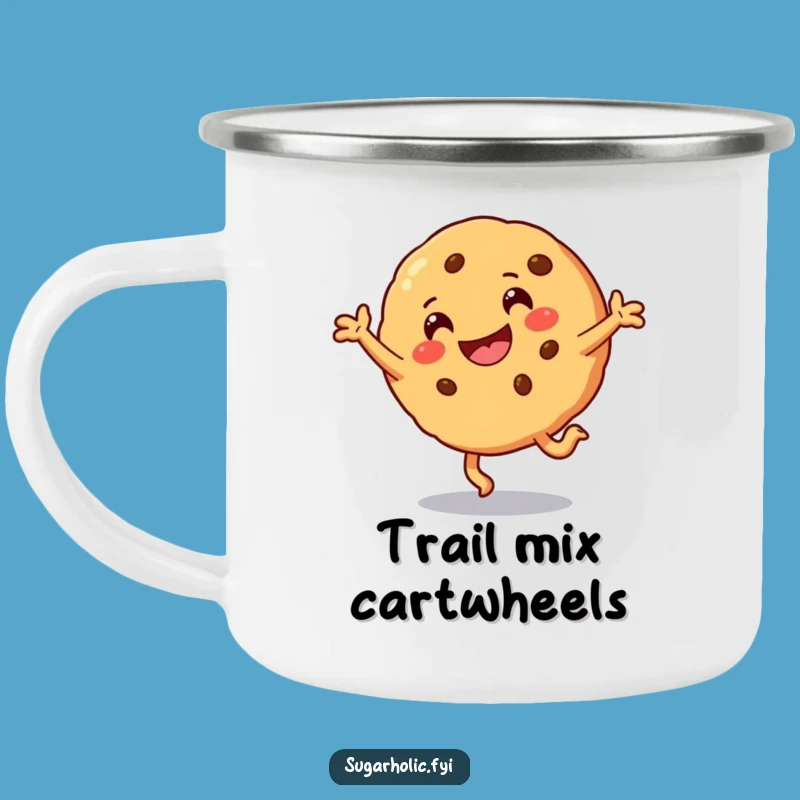 Funny Cookie Cartwheel Camping Mug - Outdoor Smiling Character Mug
