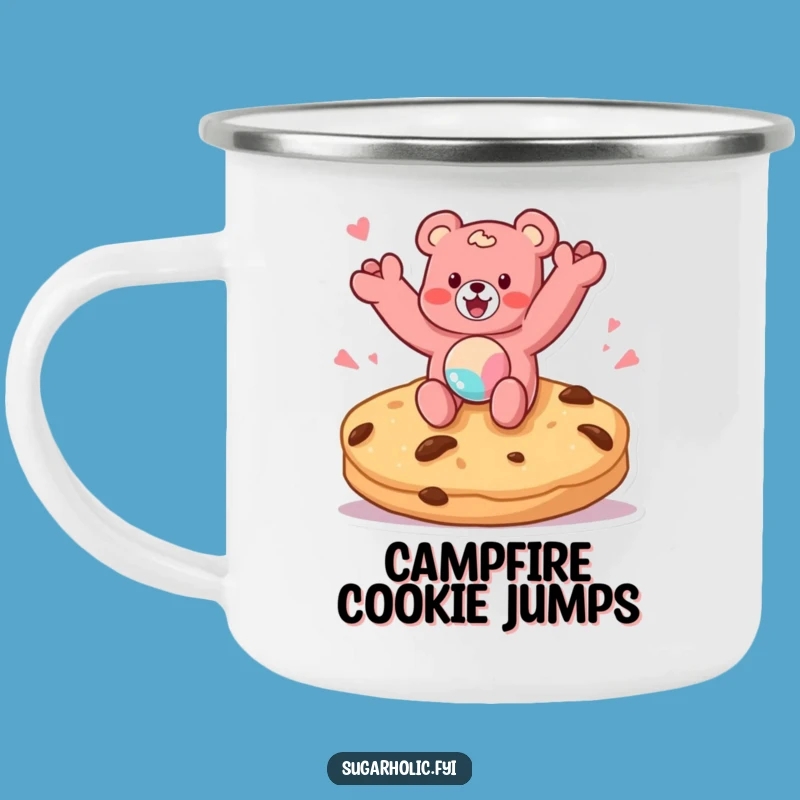 Funny Gummy Bear Cookie Jump Camping Mug - Durable & Humorous Treat Companion