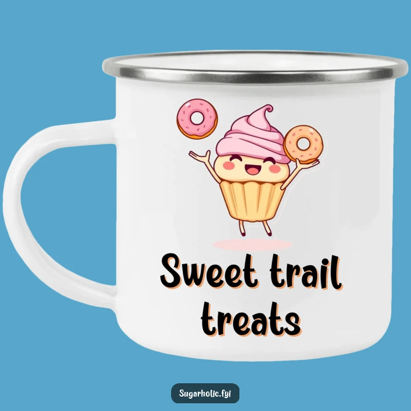Funny Cupcake Donut Juggling Camping Mug: Sweet Sips Outdoors!