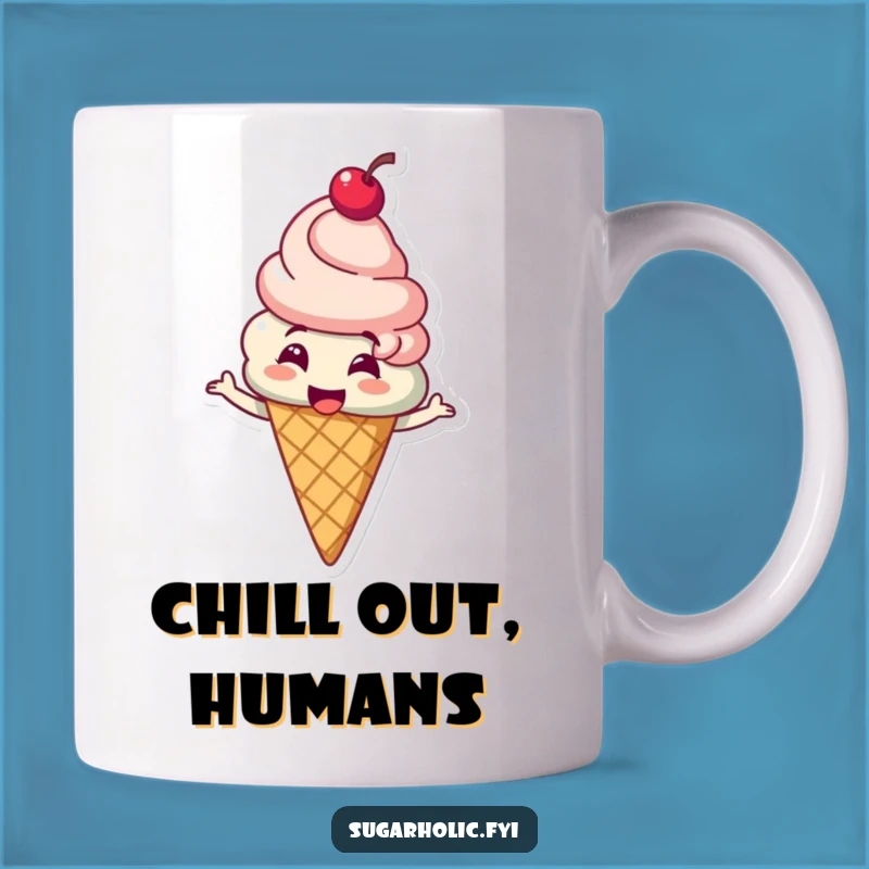 Funny Ice Cream Spin Mug: Giggling Cherry Character Design, Perfect Funny Gift