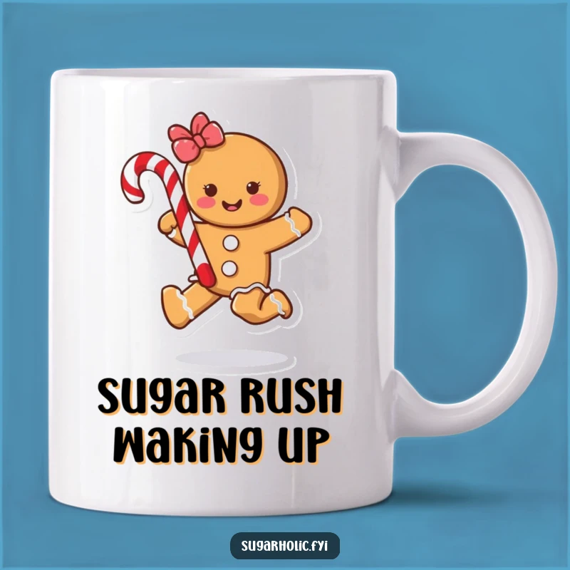 Funny Gingerbread Cookie Skipping Candy Cane Mug - Perfect Hilarious Gift!