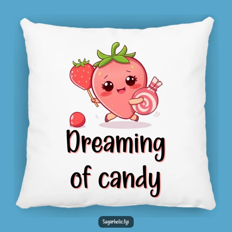 Funny Strawberry Candy Chase Pillow: Comfy Hilarious Fruit Character Accent