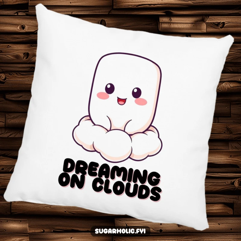 Funny Marshmallow Pillow featuring a cheerful marshmallow character floating on a cloud, a soft and funny gift.