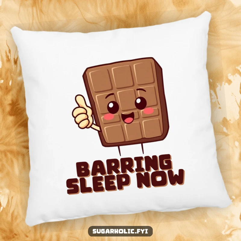 Funny Chocolate Bar Pillow featuring a delighted chocolate bar character giving a thumbs up, a soft and funny gift.
