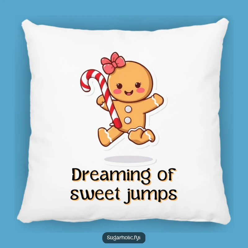 Funny Gingerbread Cookie Skipping Candy Cane Pillow - Cozy & Humorous Decor