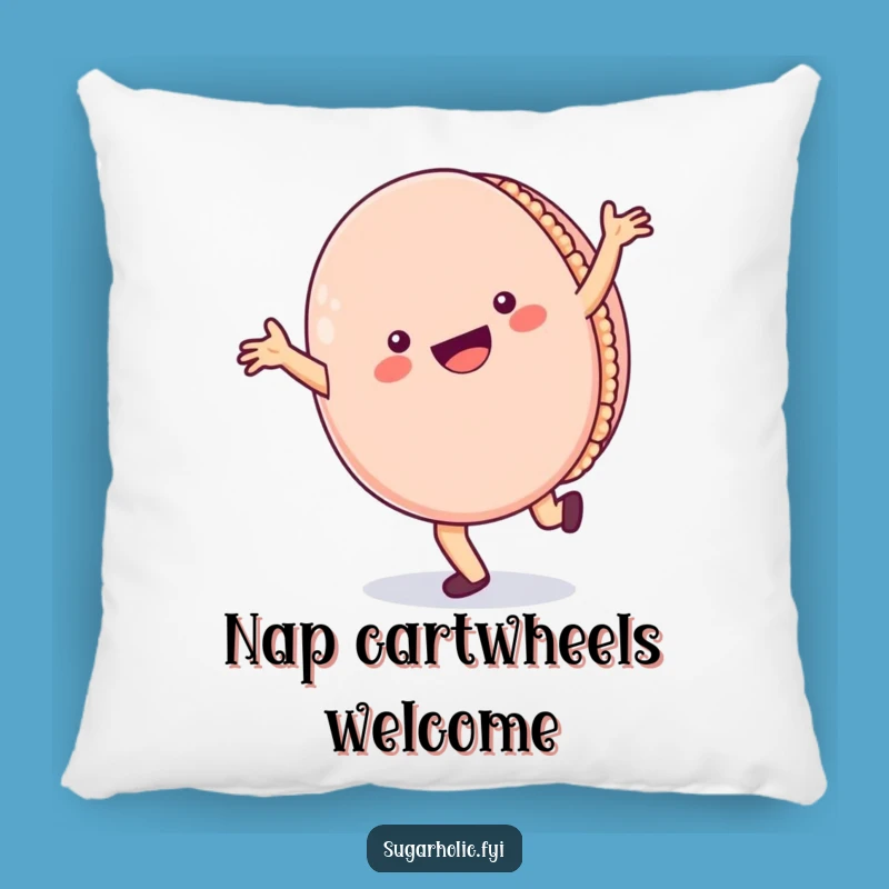 Funny Macaron Pillow: Snuggle Up with a Cartwheeling Character of Sweetness