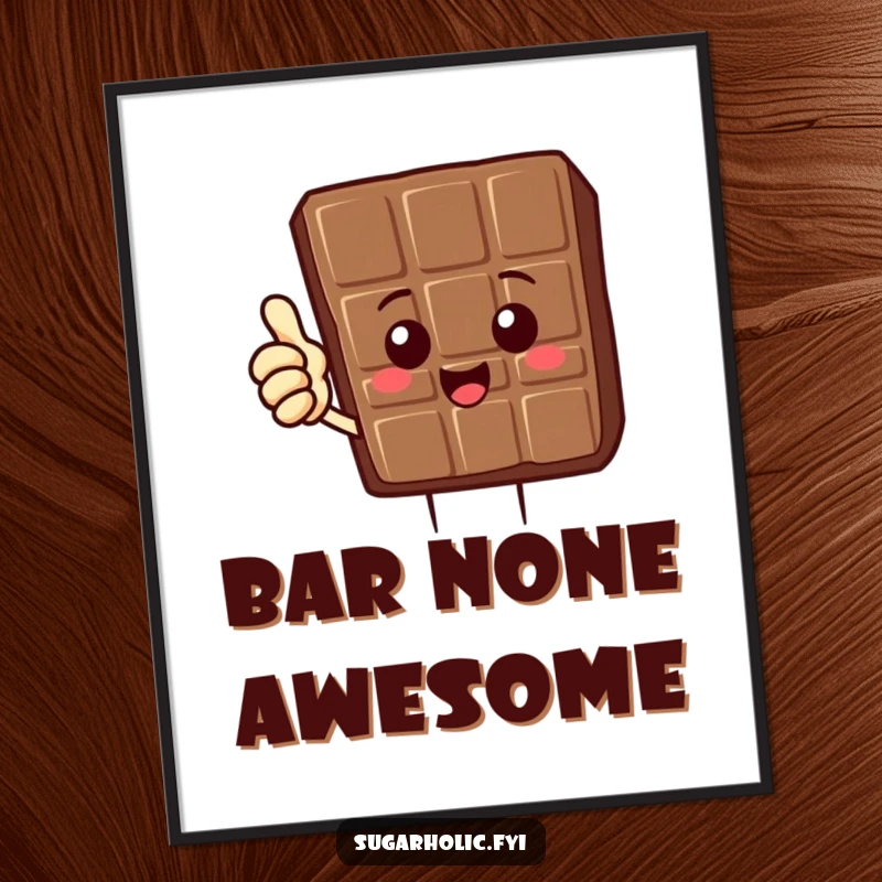 Funny Chocolate Bar Digital Art Print of a delighted chocolate bar character giving a thumbs up, perfect for instant funny art.