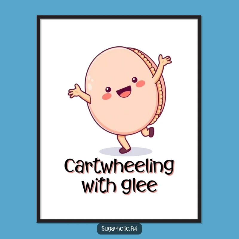 Funny Macaron Digital Print: Instant Joy with a Cartwheeling Character