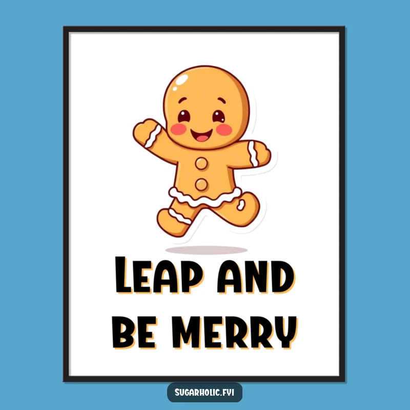 Funny Blushing Gingerbread Man Digital Print: Happy Leap, Instant Hilarious Art
