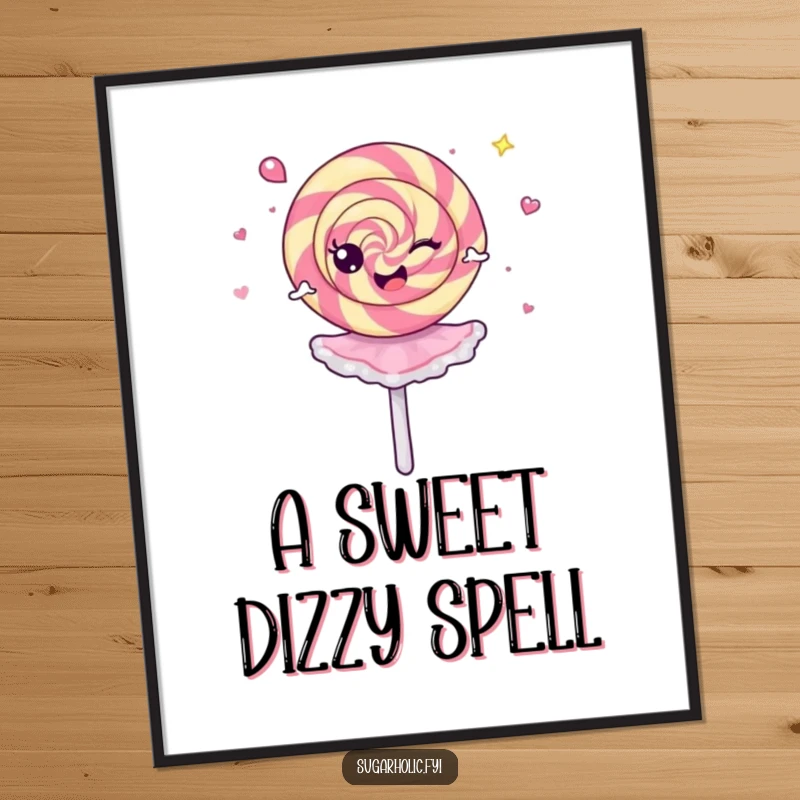 Funny Digital Art Print of a cheerful lollipop spinning like a dizzy ballerina, capturing pure joy digitally.