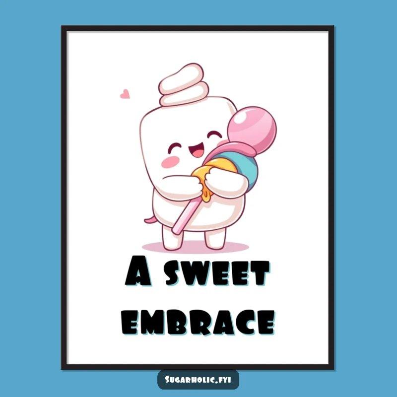 Funny Marshmallow Lollipop Hug Digital Art: Instant Sweet Decor for Joyful Spaces