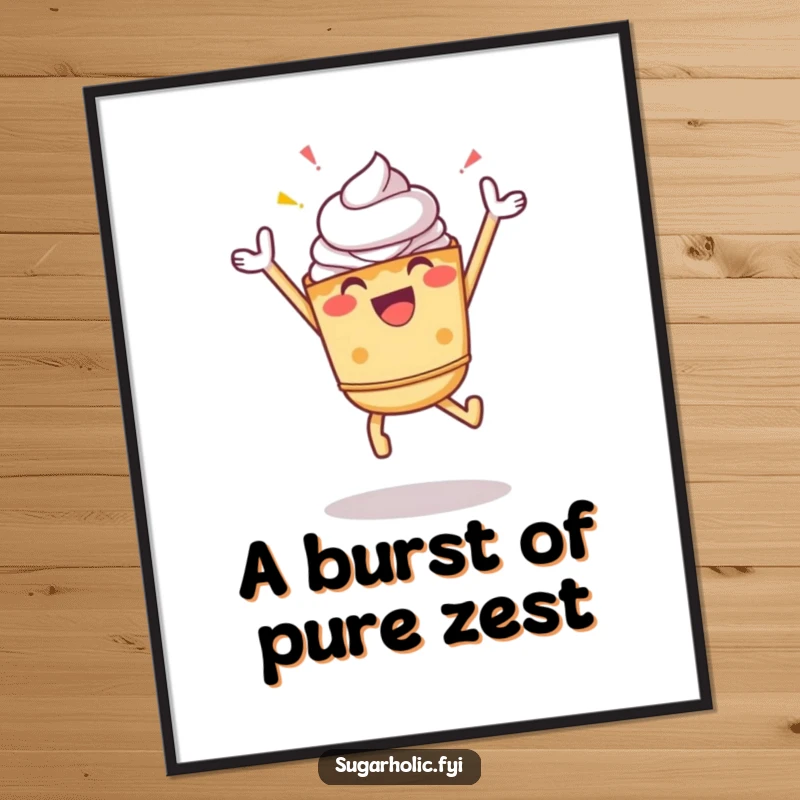 Funny Pie Digital Art Print: A cheerful pie character in a celebratory jump, ready to bring zest and fun.