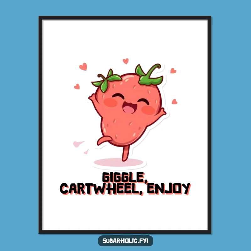 Funny Strawberry Cartwheel Digital Art: Instant Giggling Decor with Character, Perfect Funny Gift