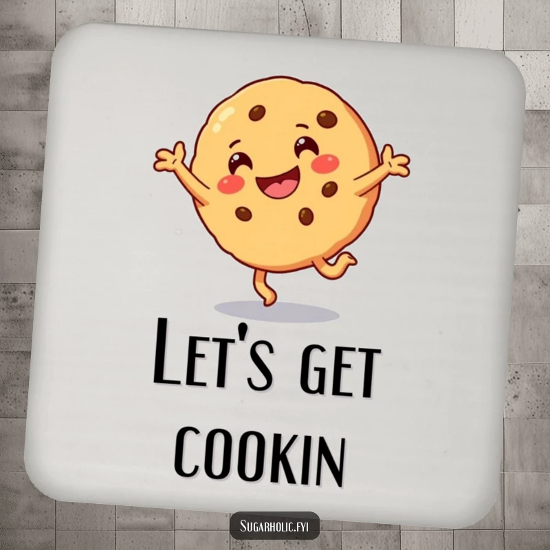 Funny Coaster showcasing a smiling cookie character in a joyful cartwheel pose, ready to protect your table.