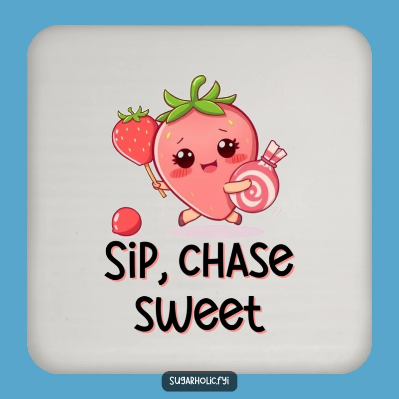 Funny Strawberry Candy Chase Coaster: Protect Surfaces with Humor