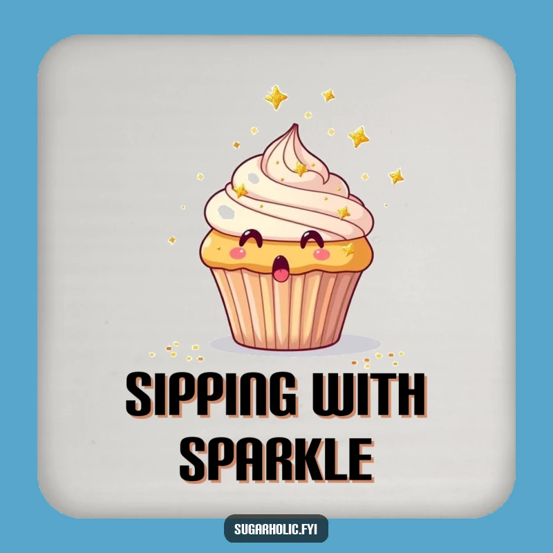 Funny Surprised Cupcake Drink Coaster - Protect Surfaces with Glitter Fun, Gift
