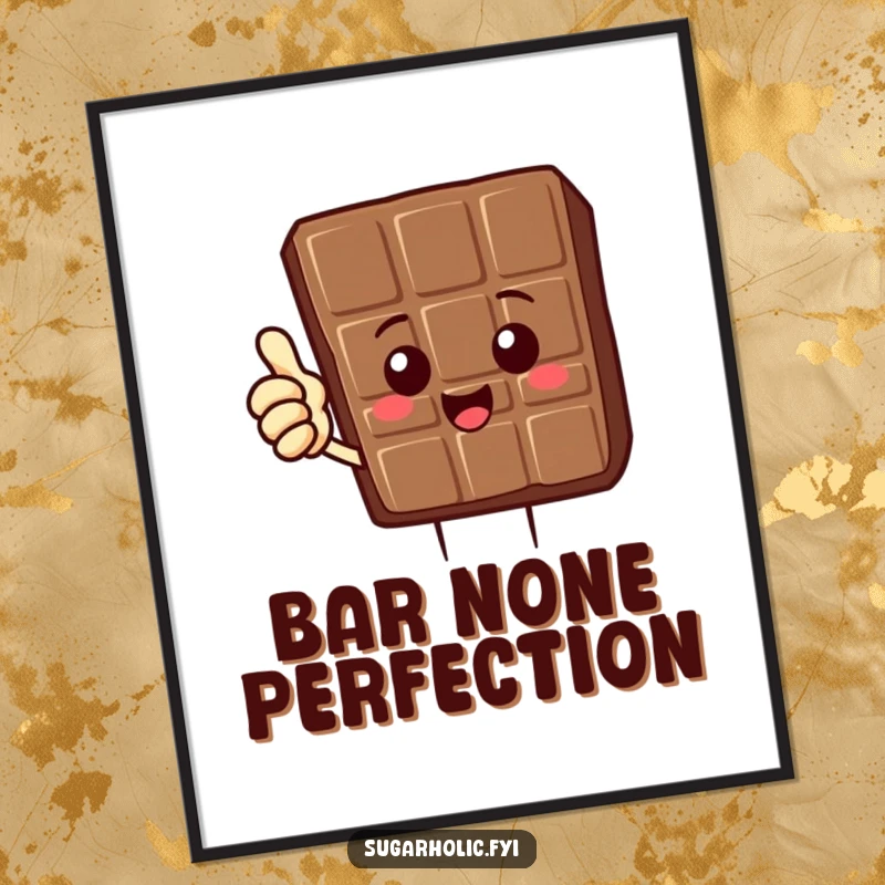 Funny Chocolate Bar Poster showing a delighted chocolate bar character giving a thumbs up, a delicious and funny art gift.