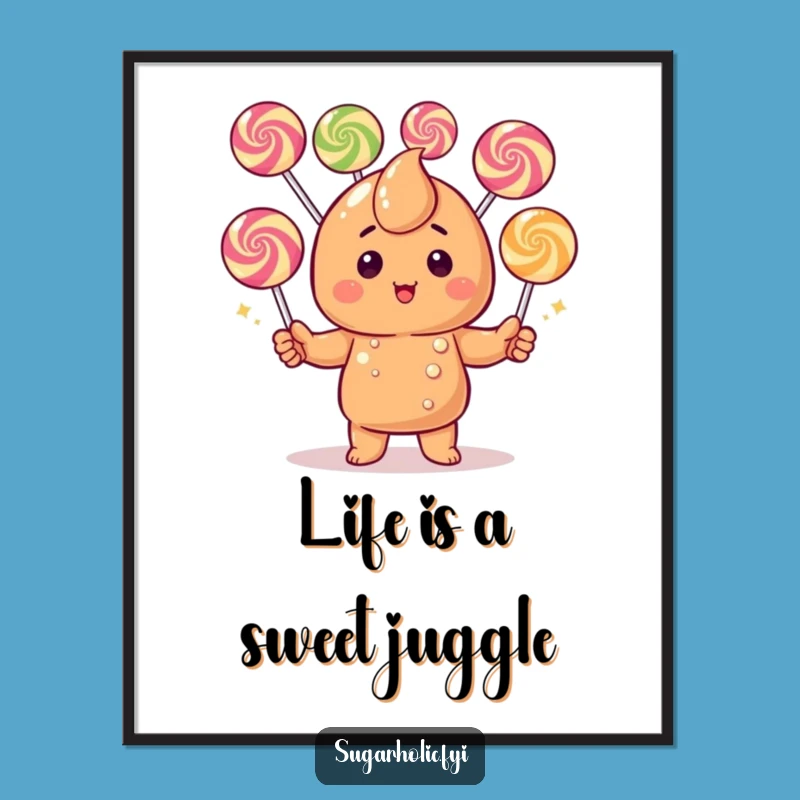 Funny Caramel Candy Poster - Vibrant Gumdrop Juggling Art, Hilarious Wall Decor Gift Idea
