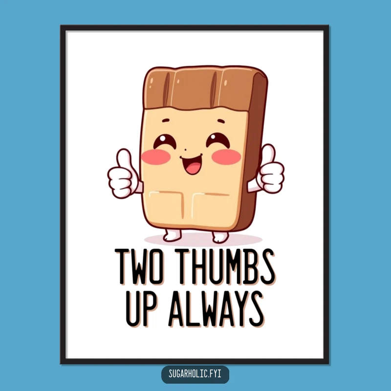 Funny Chocolate Bar Art Print: Thumbs-Up Character for Sweet Wall Decor