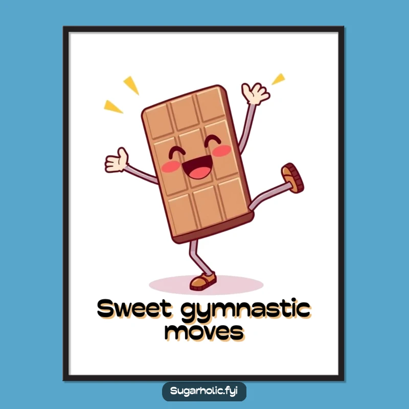 Funny Chocolate Bar Cartwheel Poster: Dynamic Wall Art for a Thrilled Space