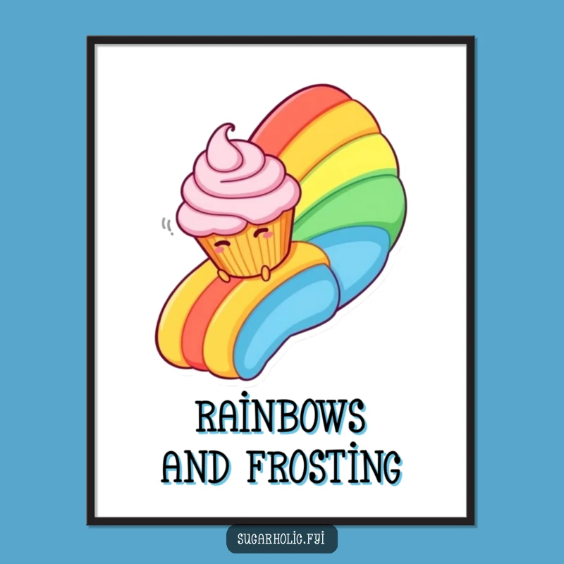 Funny Cupcake Rainbow Poster: Decorate with Sweet Character Adventure, Perfect Funny Gift