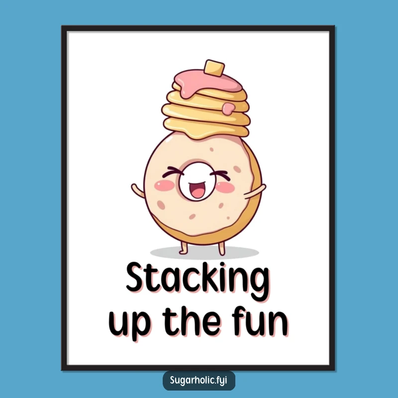 Funny Donut Pancake Wink Poster: Enthusiastic Character Wall Art Gift