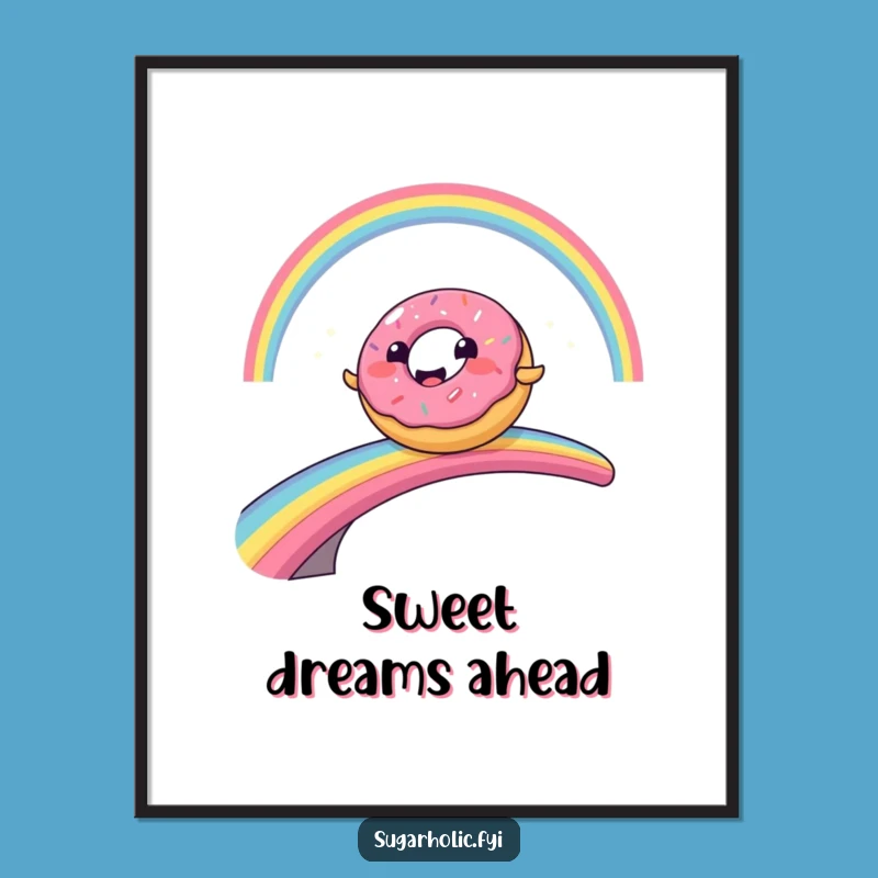 Funny Donut Rainbow Slide Poster: Whimsical Cartoon Art for Walls