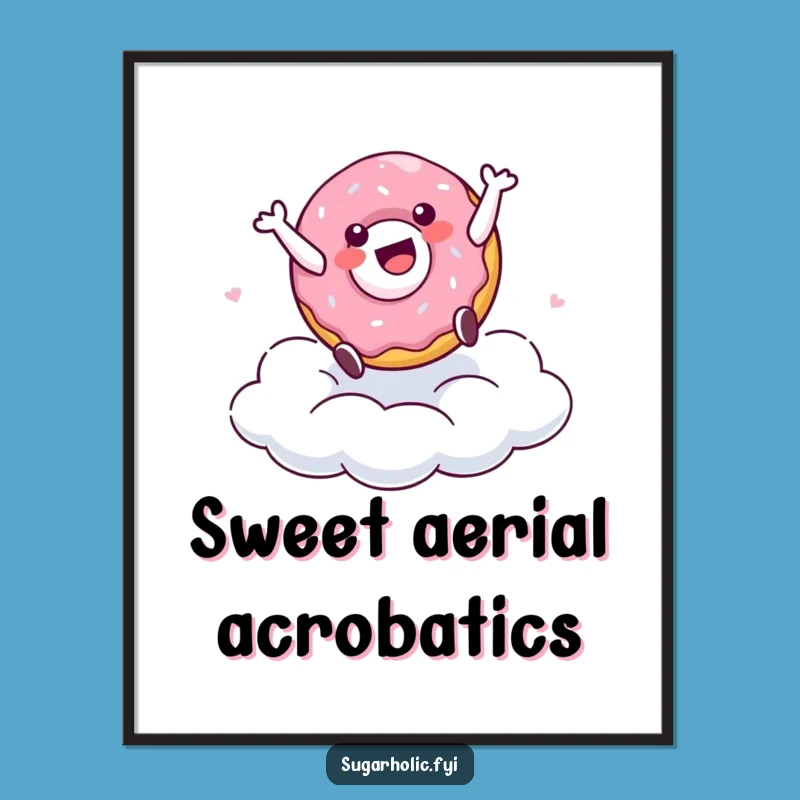 Funny Doughnut Cartwheel Poster: Joyful Cartoon Character Art, Perfect Humorous Wall Decor
