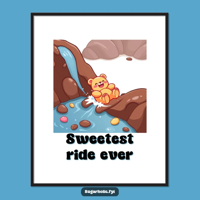 Funny Gummy Bear Poster - Joyful Chocolate River Art, Hilarious Sweet Wall Decor Gift