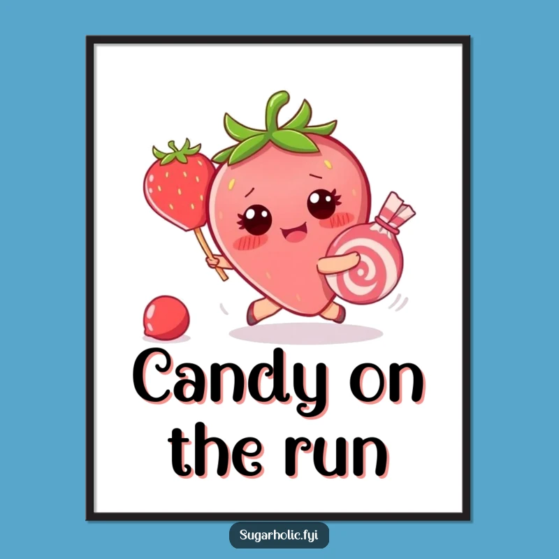 Funny Strawberry Candy Chase Poster: Hilarious Animated Art Print Gift