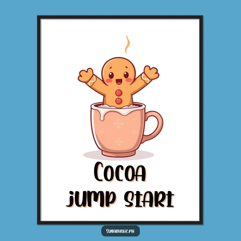 Funny Surprised Gingerbread Man Cocoa Leap Poster - Whimsical Holiday Art Funny Gift
