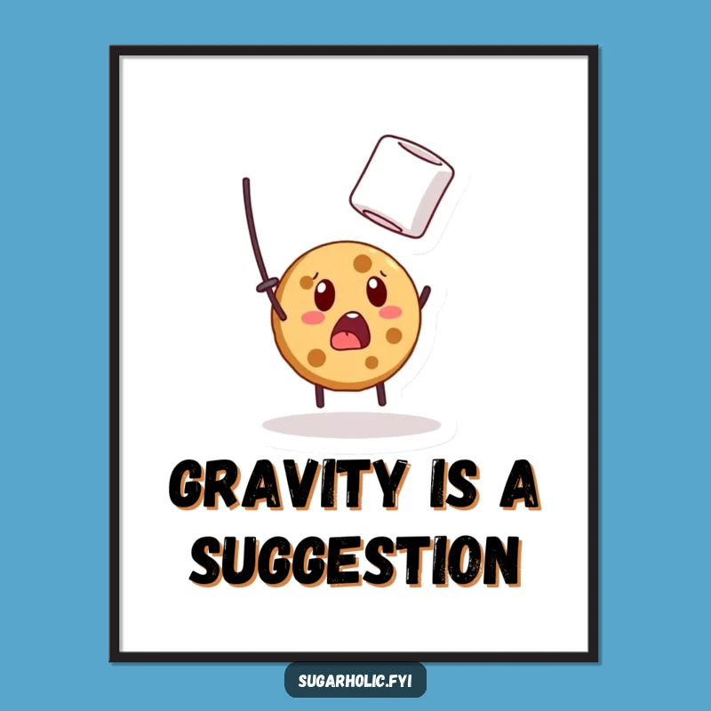 Funny Surprised Cookie Poster: Whimsical Marshmallow Catch Art, Perfect Funny Gift!