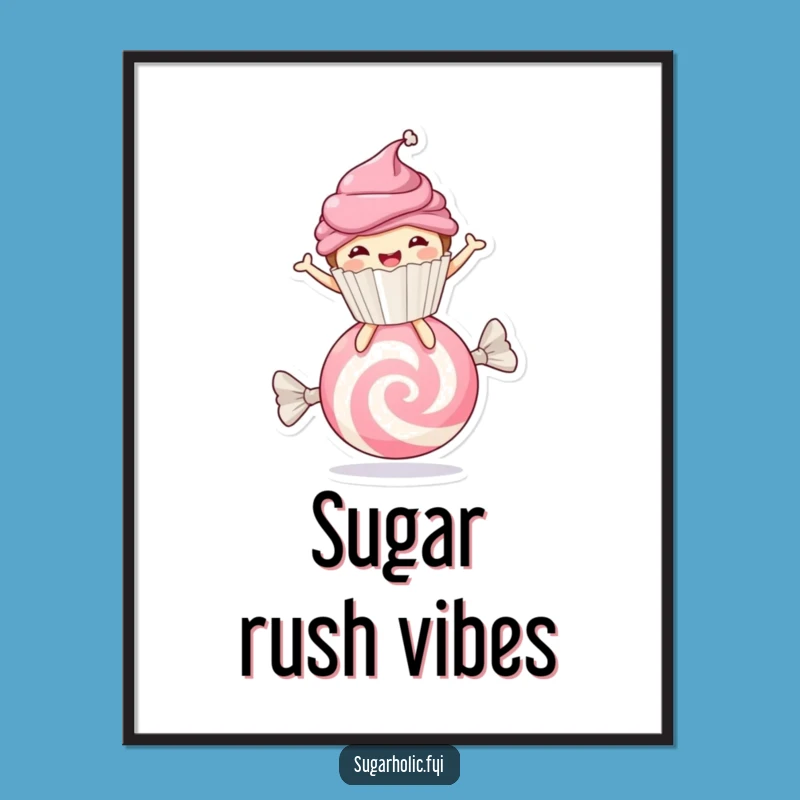 Funny Cupcake Candy Bounce Poster - Joyful Dessert Wall Art, Great Gift