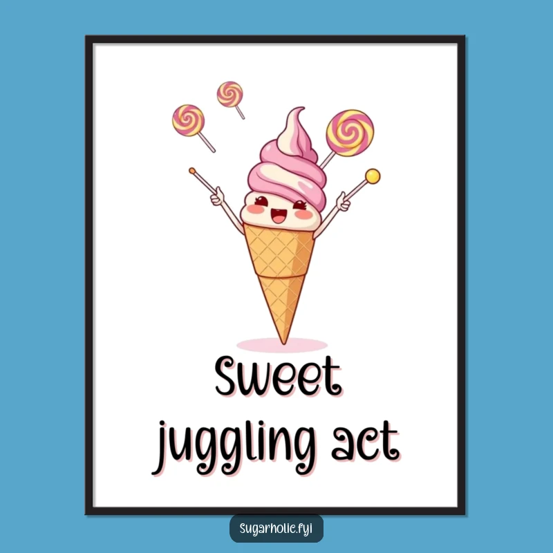 Funny Ice Cream Lollipop Juggling Poster: Sweet Circus Art