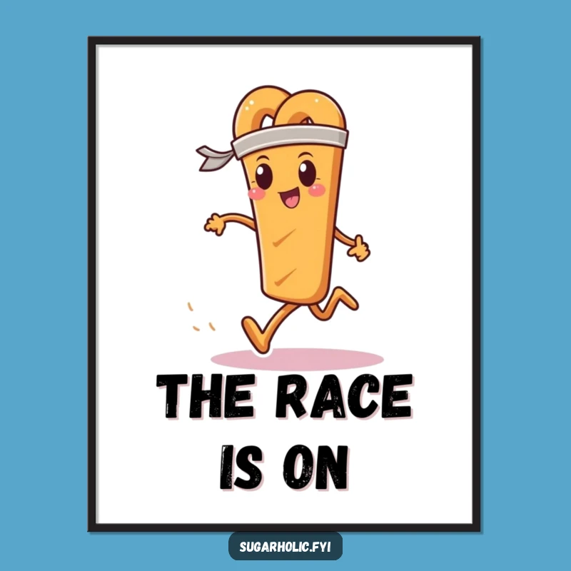 Funny Pretzel Race Poster - Determined Runner Character Art, Gift