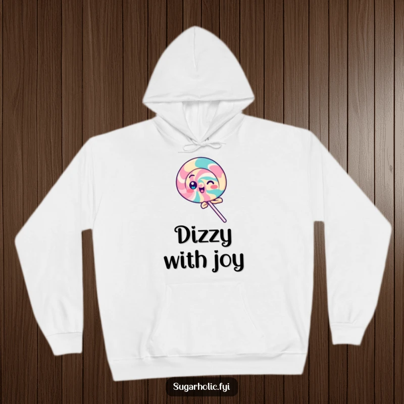Funny Lollipop Hoodie with a playful lollipop character spinning with delight, cozy and funny gift.