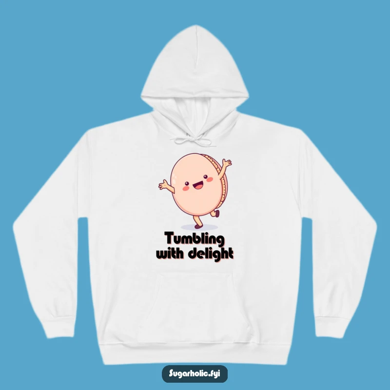 Funny Macaron Hoodie: Cozy Up with a Cartwheeling Character of Sweet Cheer