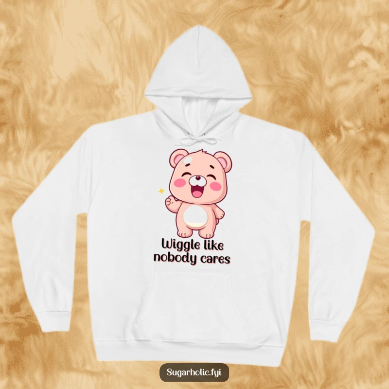 Funny Gummy Bear Hoodie with a thrilled gummy bear character doing a jubilant wiggle, offering warmth and a burst of cheerful humor.