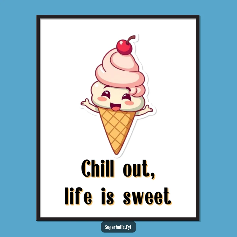 Free Printable Ice Cream Wall Art: Funny Spinning Cone Decor, Downloadable Art Gift