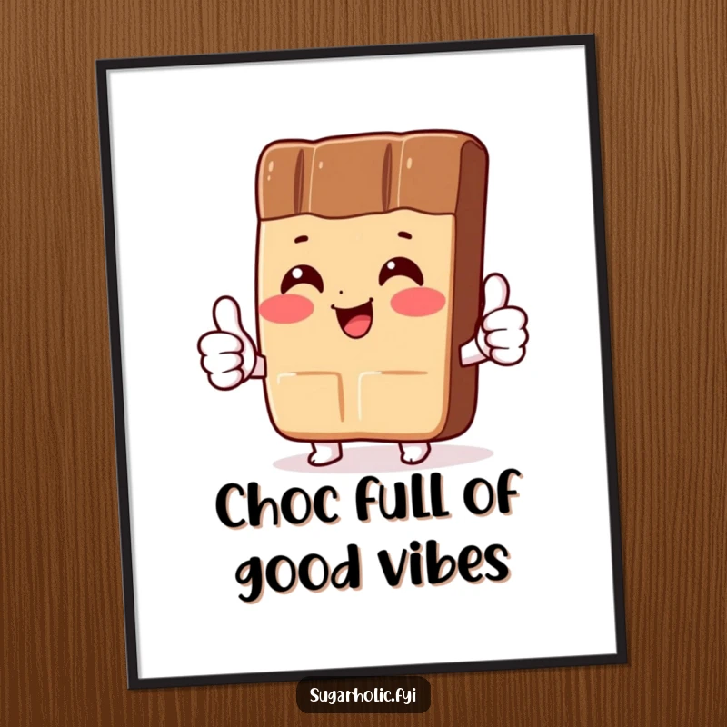Funny Free Printable Wall Art: A blushing chocolate bar character gives a cheerful two thumbs up.