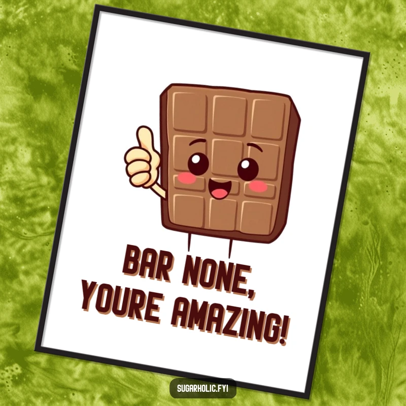 Free printable wall art of a delighted chocolate bar character giving a cheerful and approving thumbs up.