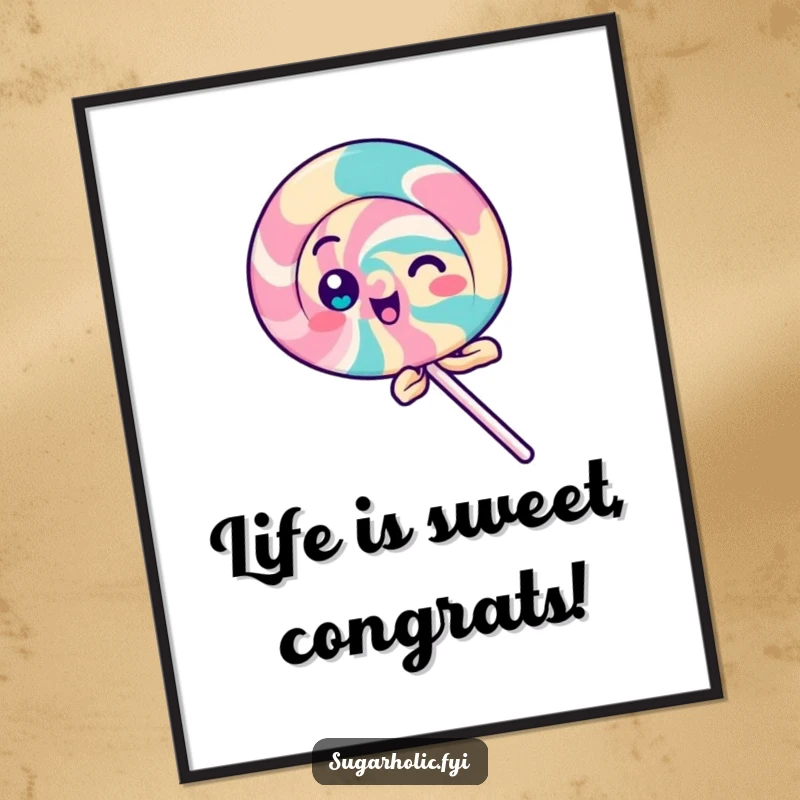 Free printable wall art of a playful lollipop character captured mid-spin with absolute delight and energy.
