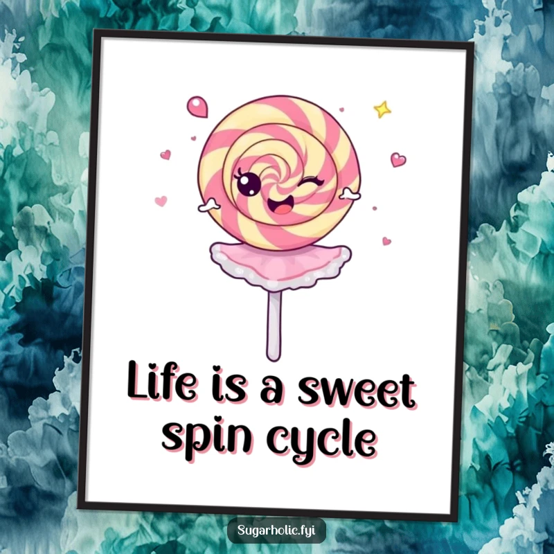 Funny Free Printable Wall Art of a cheerful lollipop spinning wildly like a ballerina, adding joy to any room.
