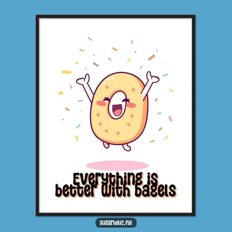 Free Printable Wall Art: Happy Bagel Confetti Joy, Funny Decor, Print at Home