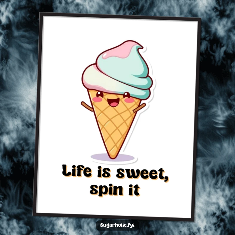 Funny Free Printable Wall Art: Cheerful ice cream cone doing a happy spin, bringing a sense of playful celebration.