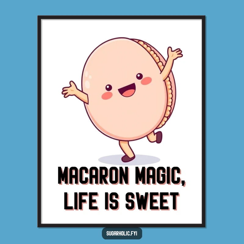 Funny Free Printable Wall Art: Cartwheeling Macaron Character Downloadable Art