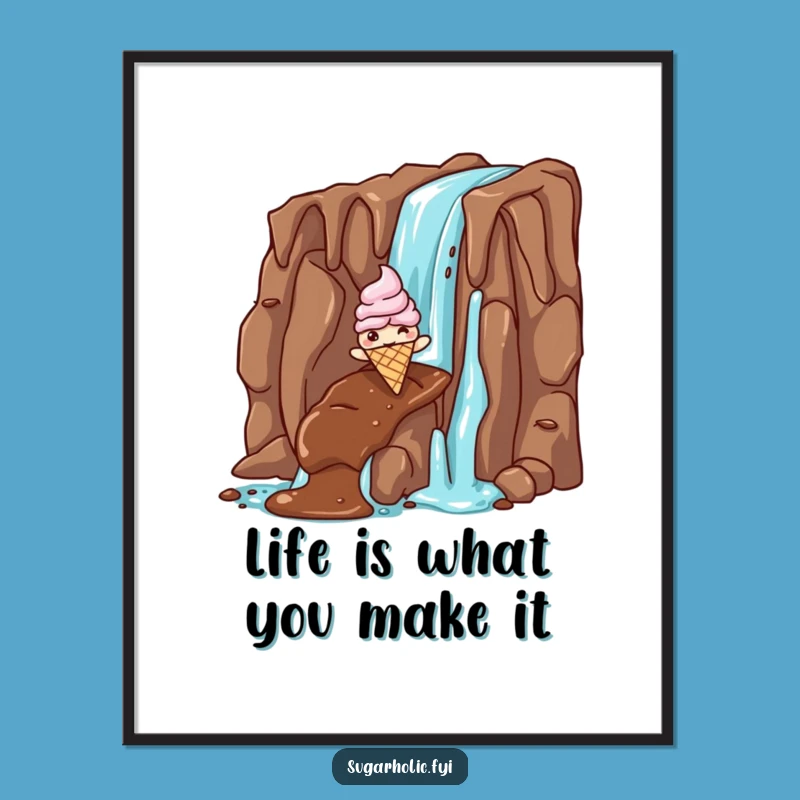 Funny Free Printable Wall Art: Ice Cream Chocolate Waterfall, Whimsical Downloadable Decor