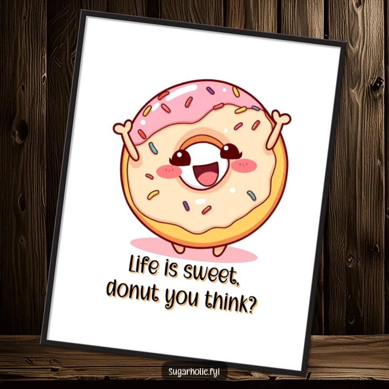 Funny Free Printable donut character with sprinkles, bouncing energetically, bringing a dose of cheerful, playful art.